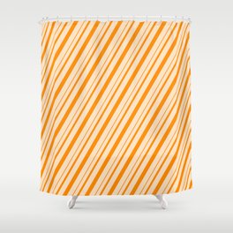 [ Thumbnail: Bisque and Dark Orange Colored Lines/Stripes Pattern Shower Curtain ]