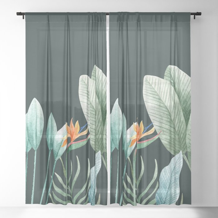 Tropical Leaves Texture Sheer Curtain