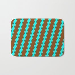 [ Thumbnail: Brown and Cyan Colored Stripes Pattern Bath Mat ]