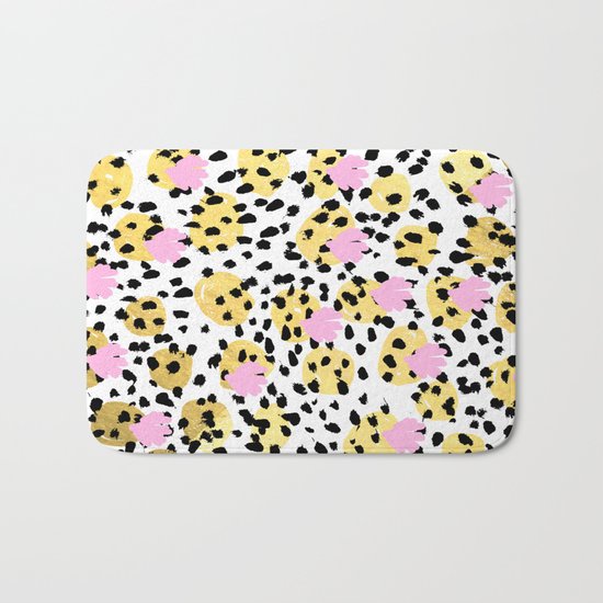 Pink Gold abstract painting foil trendy minimal modern art paint pattern gender neutral non binary Bath Mat
