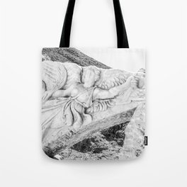 European City Ruins | Ephesus Carved Statue Rock Black and White Muted Gray Historical Wanderlust Tote Bag