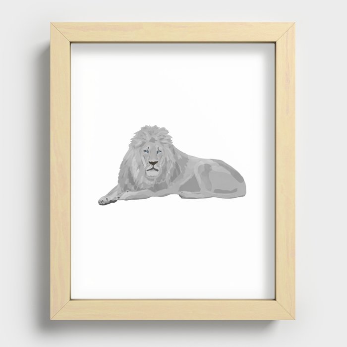  digital painting of a male white lion Recessed Framed Print