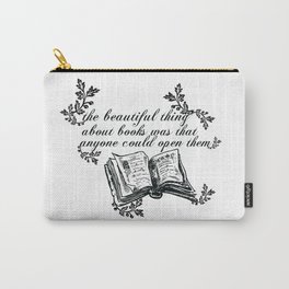 THE BEAUTIFUL THING ABOUT BOOKS Carry-All Pouch | Typography, Verity, Digital, Schwab, Monster, Script, Read, Bookshelf, Shelf, Graphicdesign 