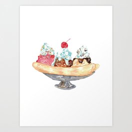 Banana Boat Split Ice Cream Cone Ice Cream Kitchen Decor  Art Print