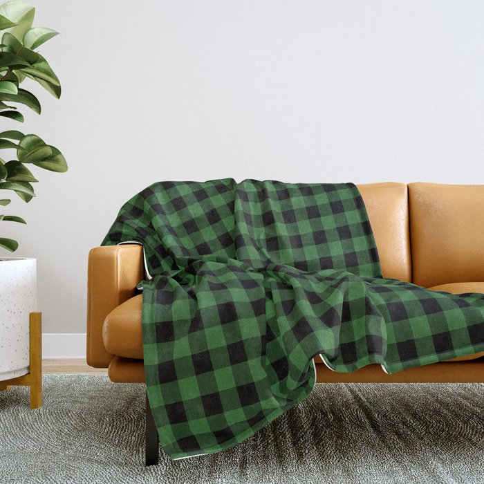 Classic Green Country Cottage Summer Buffalo Plaid Throw Blanket