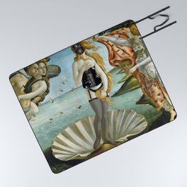 The 2nd Birth of Venus, Part Deux, in All Get-up satrical landscape painting by Sandro Botticelli Picnic Blanket