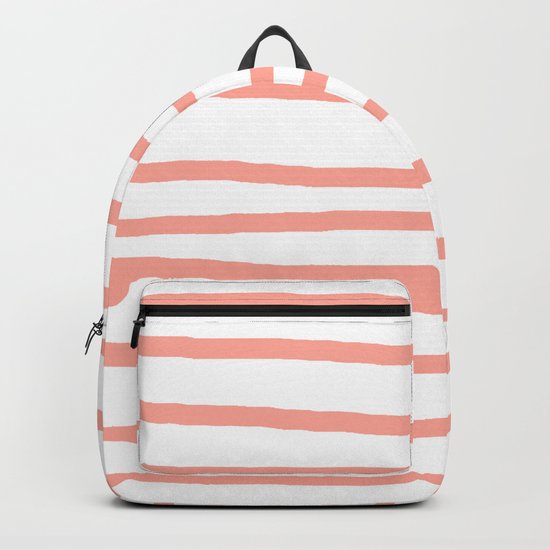 Simply Drawn Stripes Salmon Pink on White Backpack