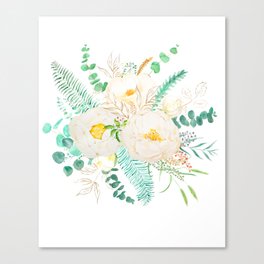 white peony flowers watercolor  Canvas Print