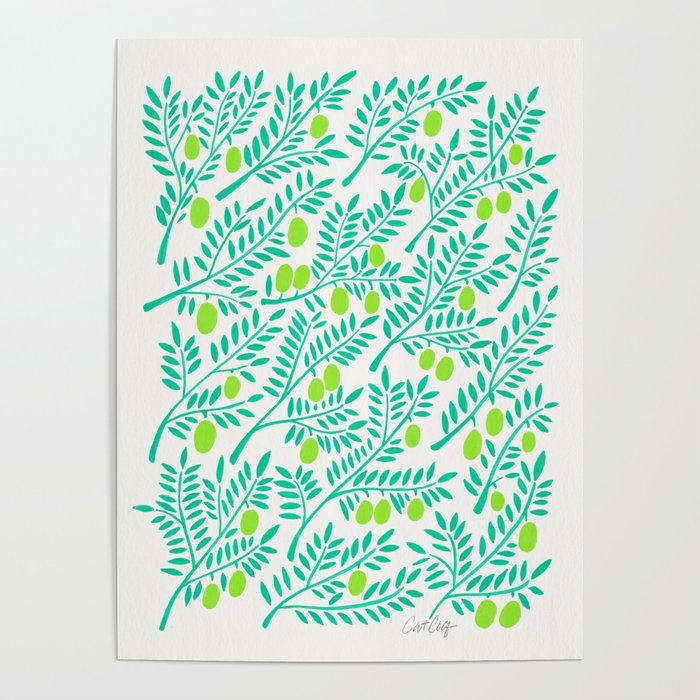 Olive Branches – Turquoise & Lime Palette Poster