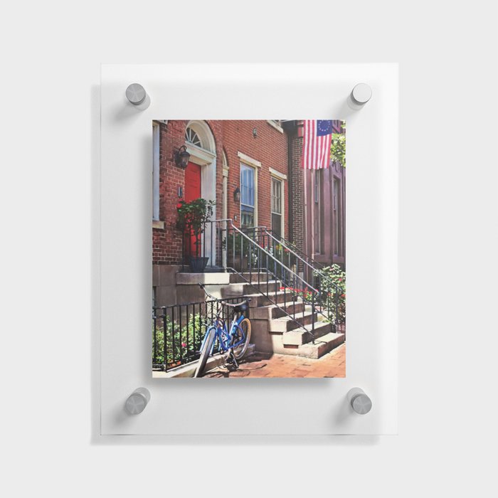 Philadelphia PA - Bicycle In Front of Philadelphia Brownstone Floating Acrylic Print