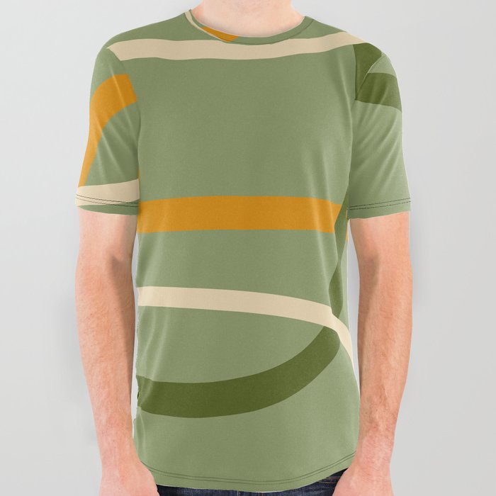 Abstract sage green mid century shapes All Over Graphic Tee