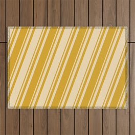 [ Thumbnail: Goldenrod and Tan Colored Striped/Lined Pattern Outdoor Rug ]