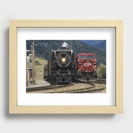 Old Meets New - The Canadian Pacific Steam Train 2816 meets a modern locomotive Recessed Framed Print