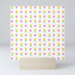 Heart and flower 2 - orange and pink Mini Art Print