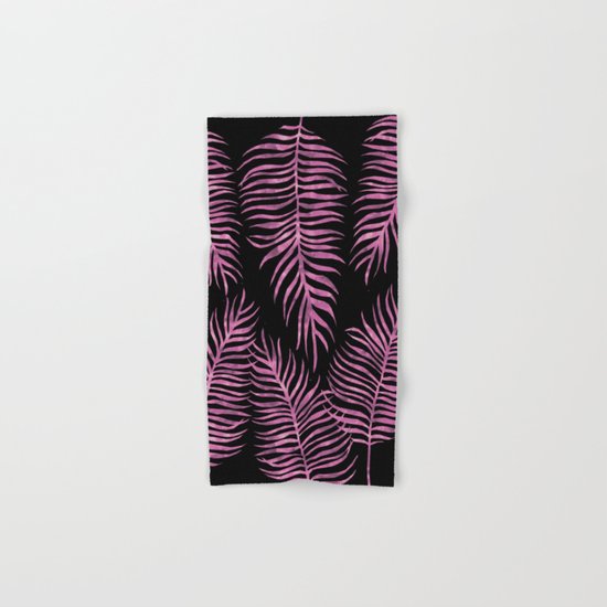 Fern Pattern Purple On Black Background Hand & Bath Towel