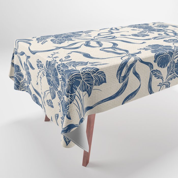 Chic Modern Vintage Ivory Navy Blue Floral Pattern Tablecloth