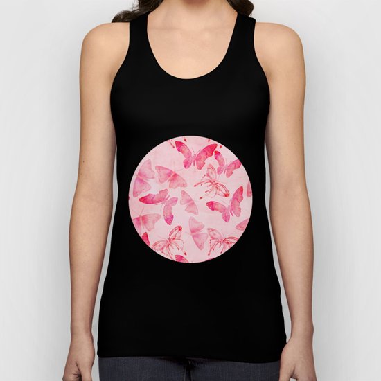 Pink pastel Butterflies allover pattern Unisex Tank Top
