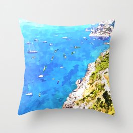 Capri Islands | Tropical Travel Summer Island | Ocean Sea Beach Swim Sail Painting  Throw Pillow