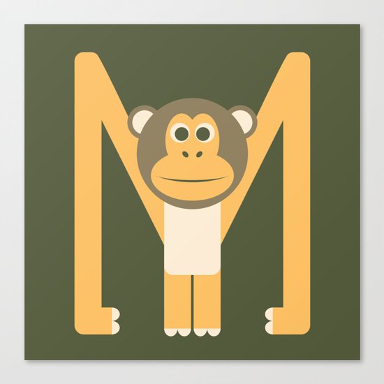 Letter M // Animal Alphabet // Monkey Monogram Canvas Print