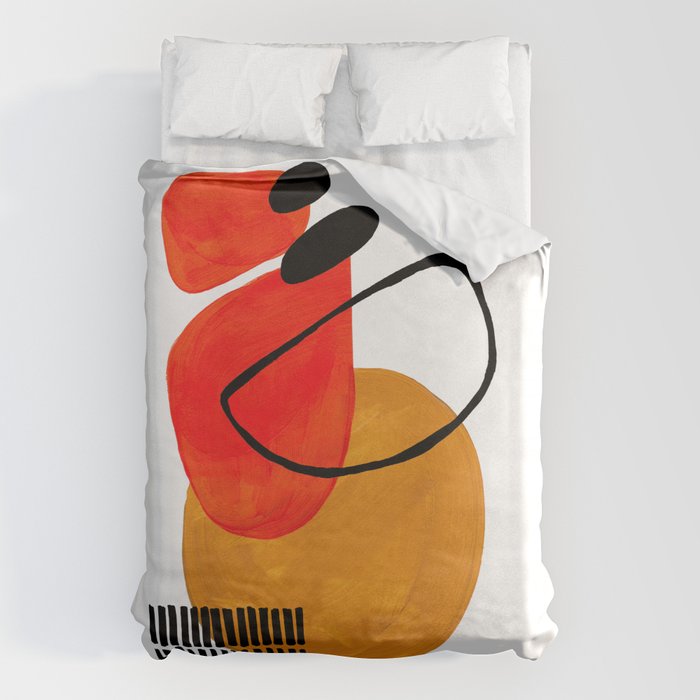 Mid Century Modern Abstract Vintage Pop Art Space Age Pattern Orange Yellow Black Orbit Accent Bettbezug Mid Century Modern Abstract Vintage Pop Art Space Age Pattern Orange Yellow Black Orbit Accent Bettbezug