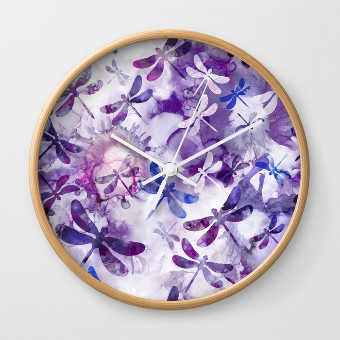 Dragonfly Lullaby in Pantone Ultraviolet Purple Wall Clock