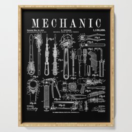 Mechanic Car Guy Garage Repair Tools Vintage Patent Print Serving Tray