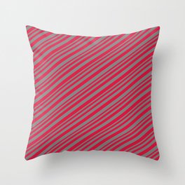 [ Thumbnail: Crimson and Gray Colored Lined Pattern Throw Pillow ]