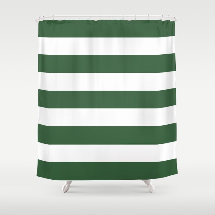 Hunter Green Solid Color White Stripes Pattern Shower Curtain