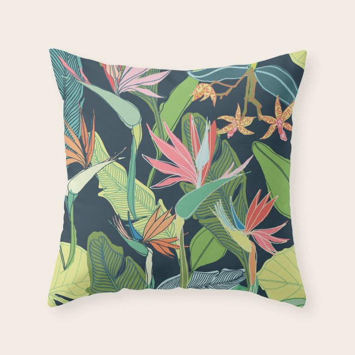 Tropical Bird of Paradise Throw Pillow by Limezinnias Design Society6
