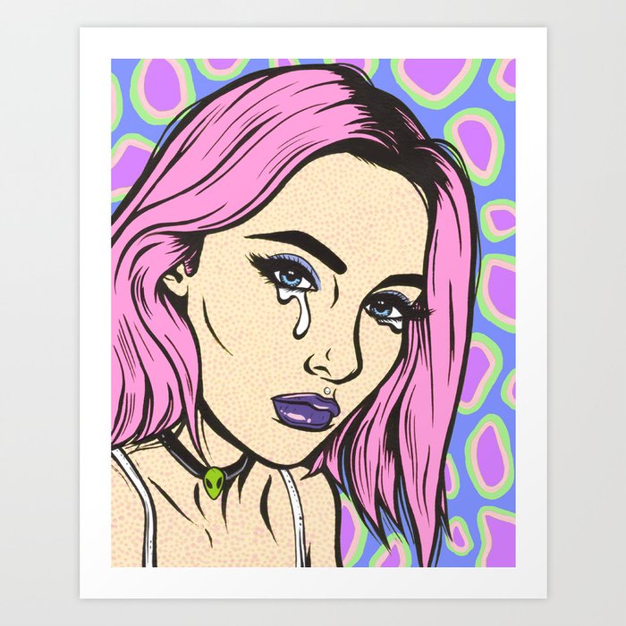 Pink Grunge Sad Girl Art Print