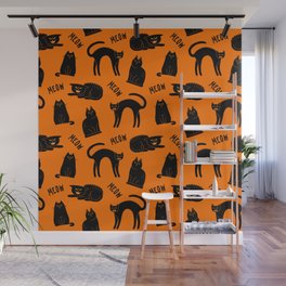 Halloween black cat animal pattern cartoon illustration Wall Mural