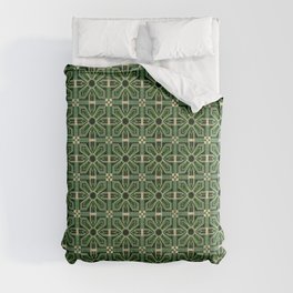Art Deco Floral Tiles in Emerald Green and Faux Gold Comforter