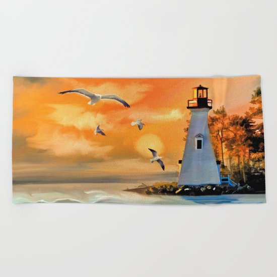 Sunset Lighthouse Beach Towel