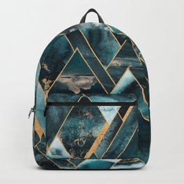 Mountains of Teal - Bronze Geometric Midnight Black Backpack