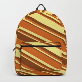 [ Thumbnail: Brown, Chocolate & Tan Colored Stripes/Lines Pattern Backpack ]