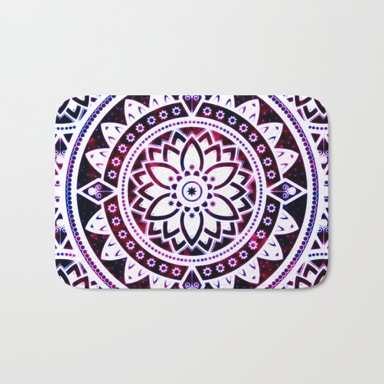 Glowing Flower Mandala Red White Pink Blue Bath Mat