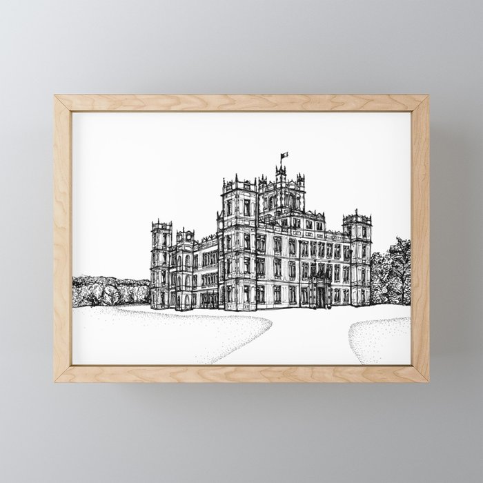 Highclere Castle- Architectural Illustration  Framed Mini Art Print