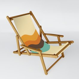 Retro 70s Style Abstract Rainbow in Orange, Brown, Light Blue and Yellow Sling Chair