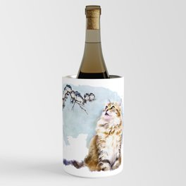 Cute Cat on the Lurk Watercolor Painting Wine Chiller