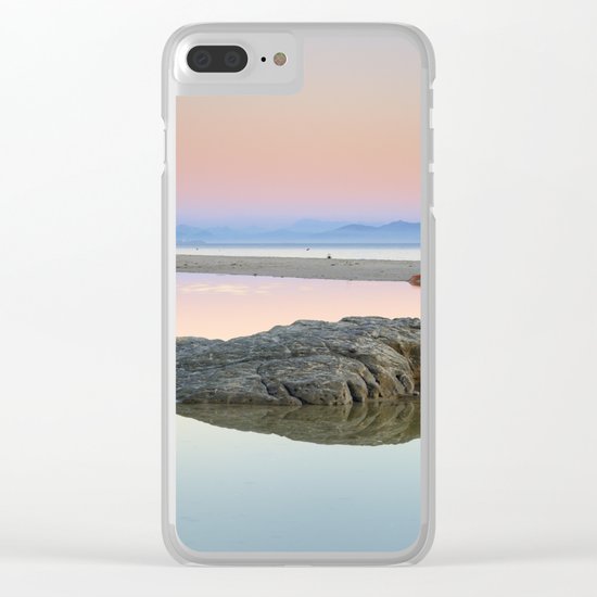 "Walking...." Pink sunset at the beach. Clear iPhone Case