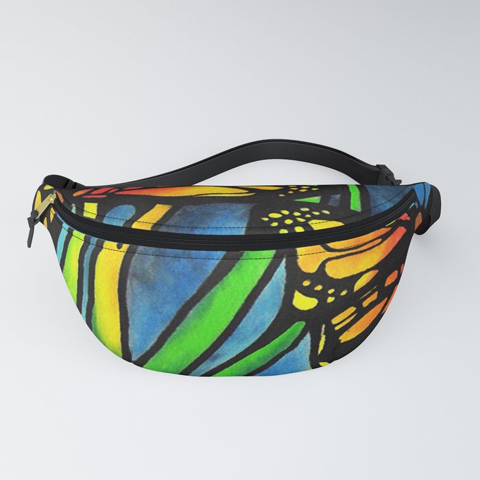 Beautiful Monarch Butterflies Fluttering Over Palm Fronds by annmariescreations Fanny Pack