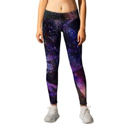 Space garden plant leaves botanic navy-purple cosmos pattern  Leggings