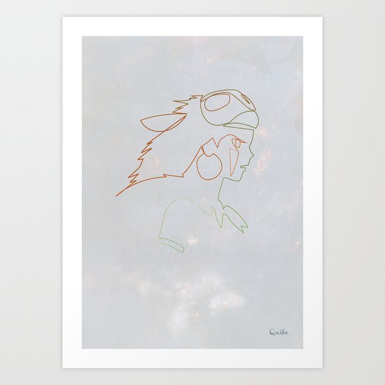 One line Mononoke Art Print
