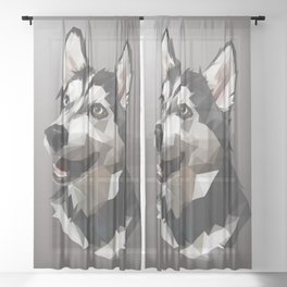 Low Poly Vector Head Siberian Husky  Sheer Curtain