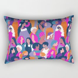 Every day we glow International Women's Day // midnight navy blue background violet purple curious blue shocking pink and orange copper humans  Rectangular Pillow