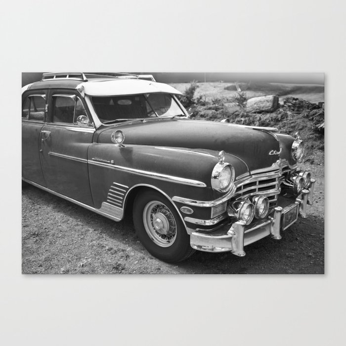 Vintage Classic Car American Automobile Chrome Fifties Black White Canvas Print