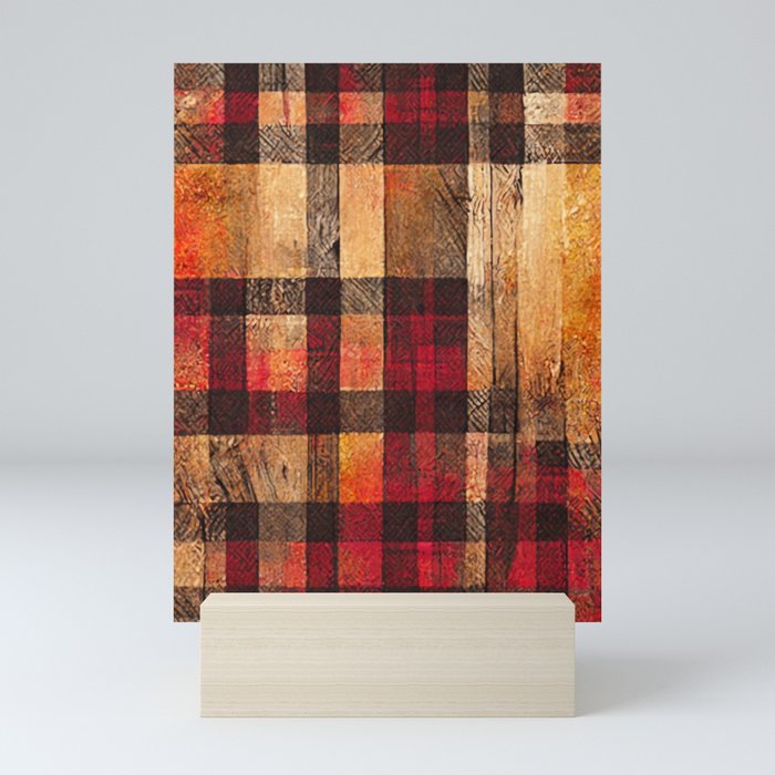 Lumberjack - Plaid Flannel Pattern on Wood Mini Art Print