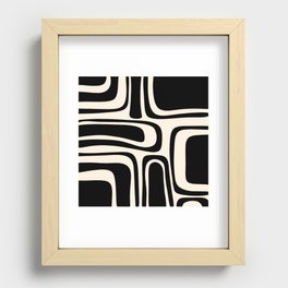 Palm Springs - Midcentury Modern Abstract Pattern in Black and Almond Cream  Recessed Framed Print