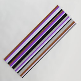 [ Thumbnail: Grey, Brown, Purple, Lavender & Black Colored Pattern of Stripes Yoga Mat ]