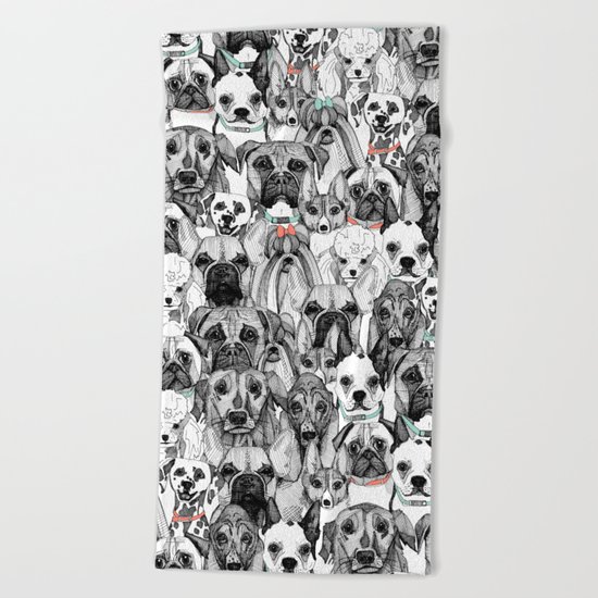 just dogs coral mint Beach Towel